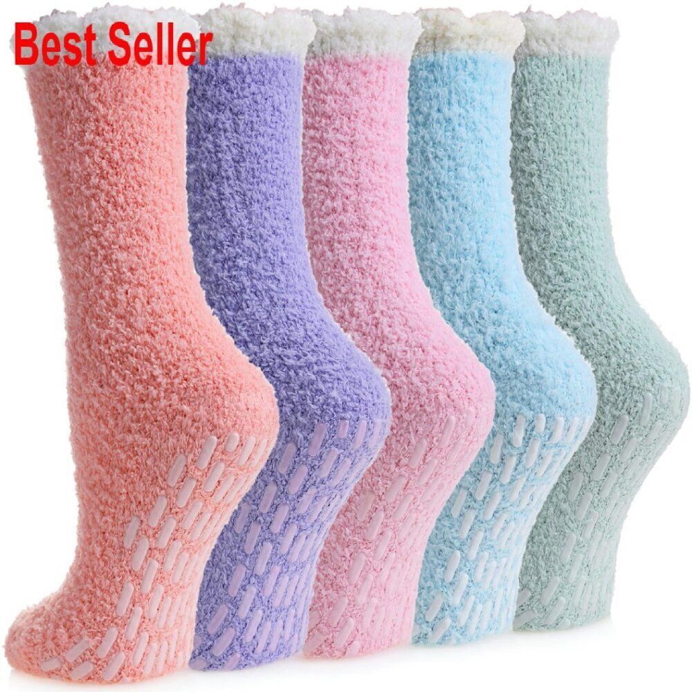 Non-Slip Fuzzy Slipper Socks Cozy Winter Warm Grips Hospital Soft Fluffy